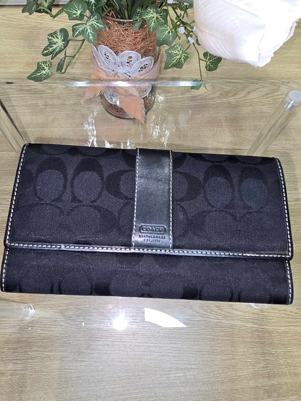 Coach Black Signature Jacquard Continental Wallet
